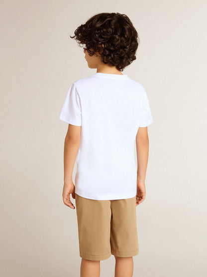 Boys' white T-shirt with multicolored Golden print - Golden Goose Kids