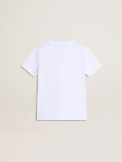 Boys' white T-shirt with multicolored Golden print - Golden Goose Kids