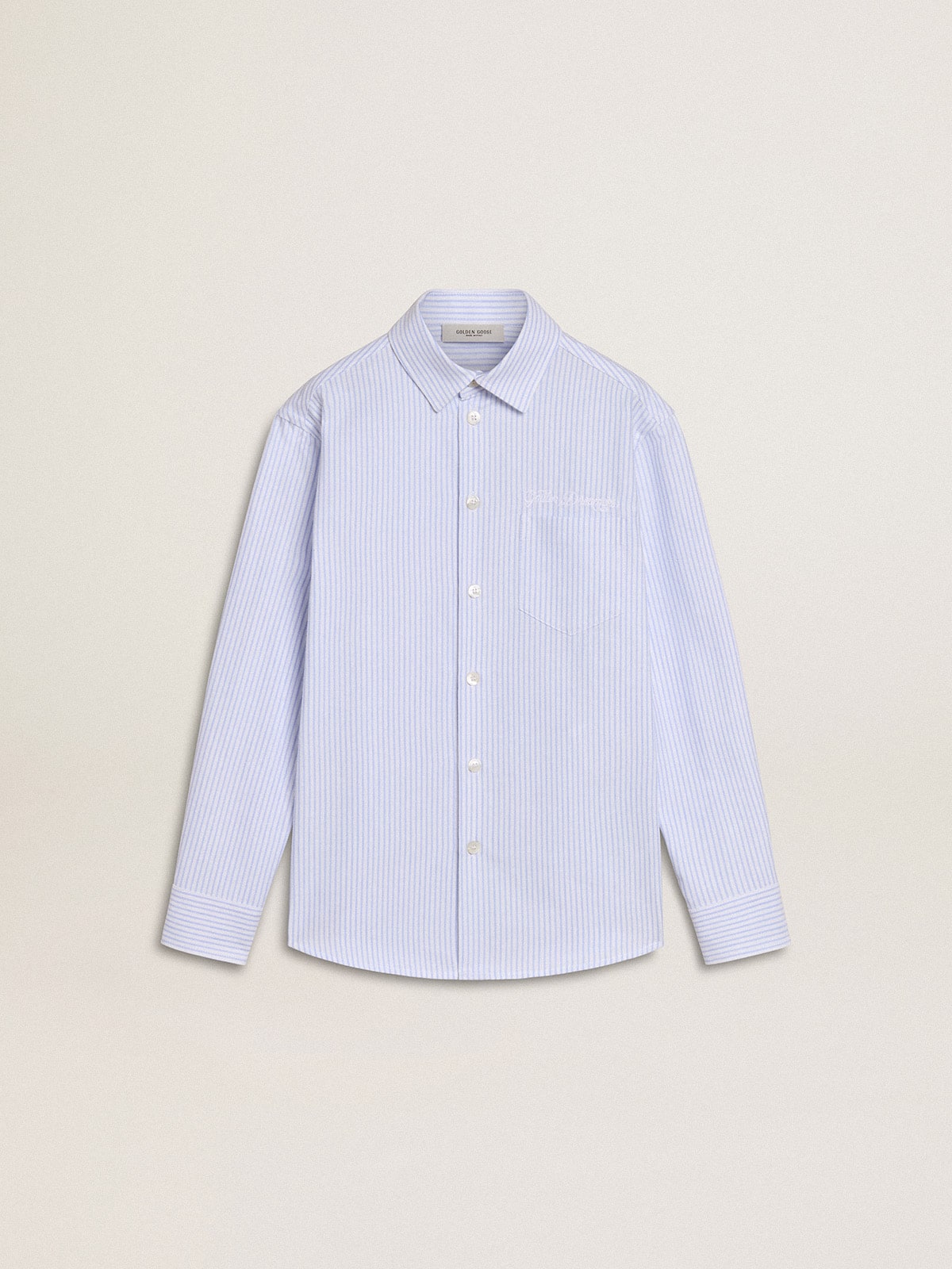 Girls’ striped shirt with embroidered lettering on the pocket - Golden Goose Kids