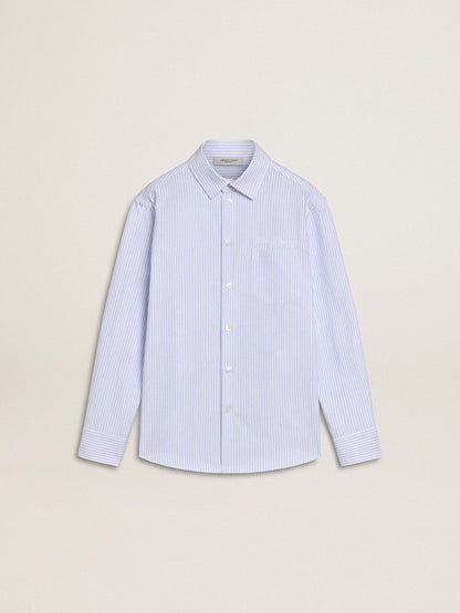 Girls’ striped shirt with embroidered lettering on the pocket - Golden Goose Kids