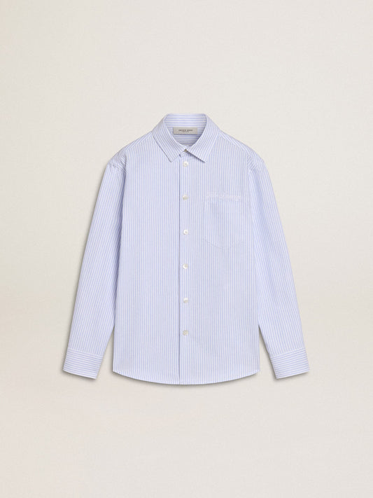 Girls’ striped shirt with embroidered lettering on the pocket - Golden Goose Kids