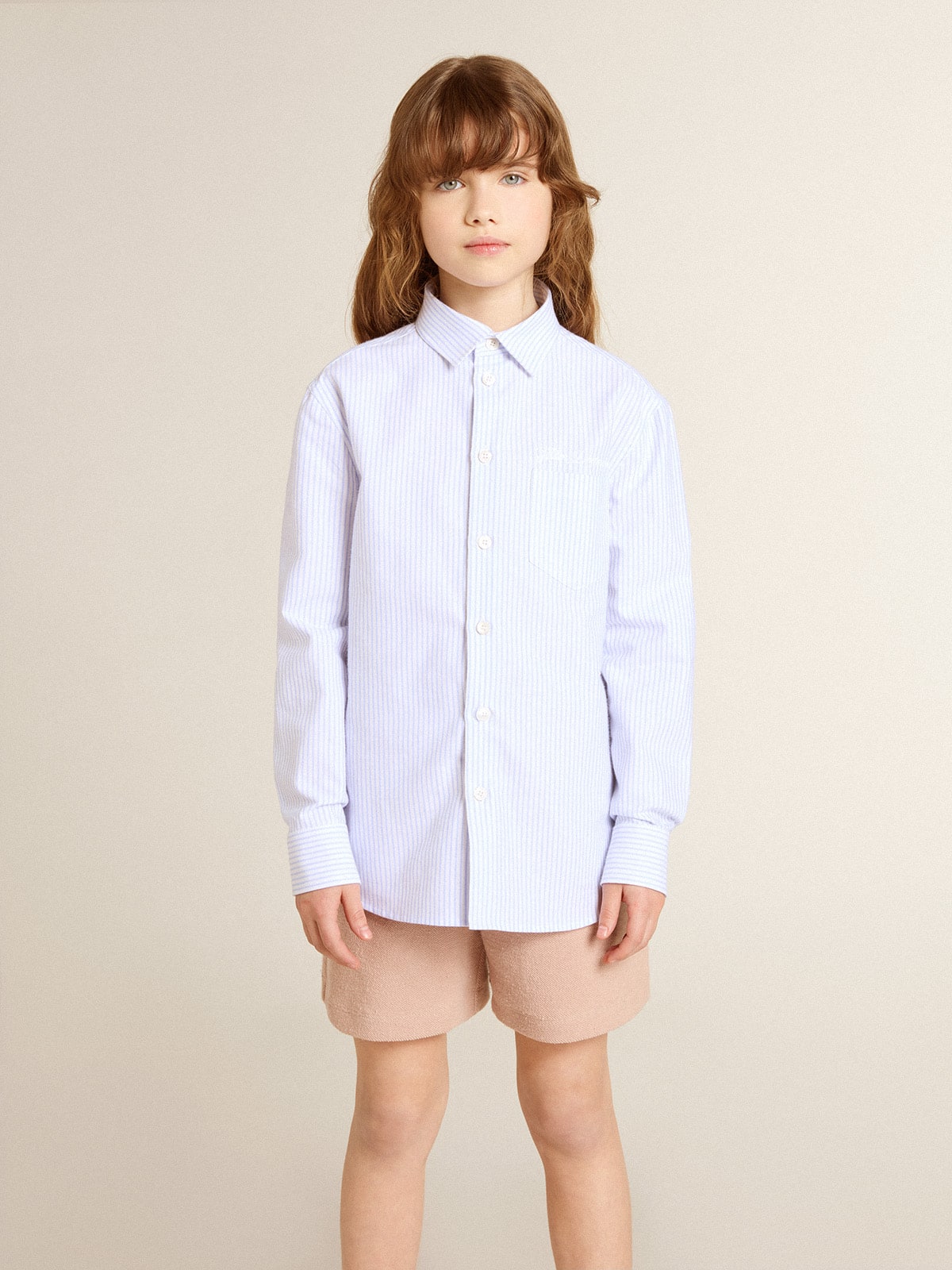 Girls’ striped shirt with embroidered lettering on the pocket - Golden Goose Kids