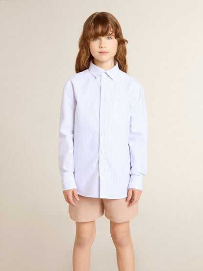 Girls’ striped shirt with embroidered lettering on the pocket - Golden Goose Kids