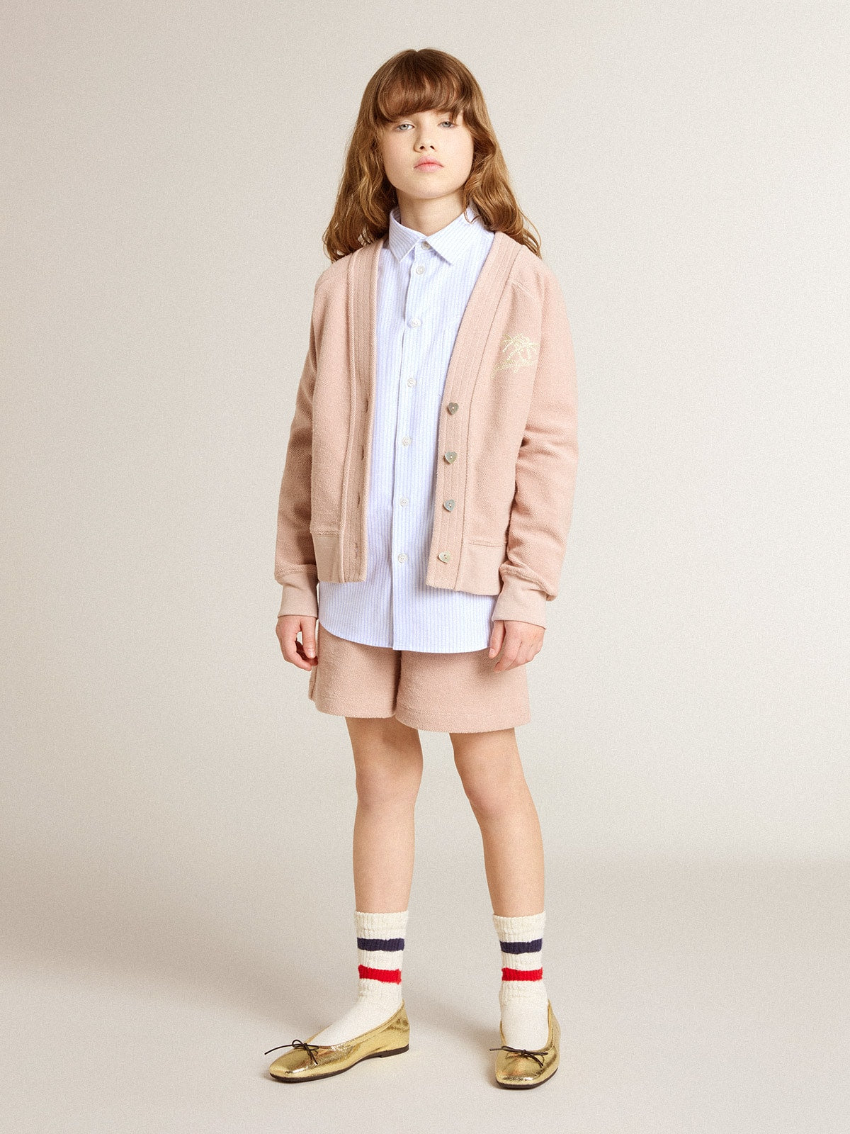Girls’ striped shirt with embroidered lettering on the pocket - Golden Goose Kids
