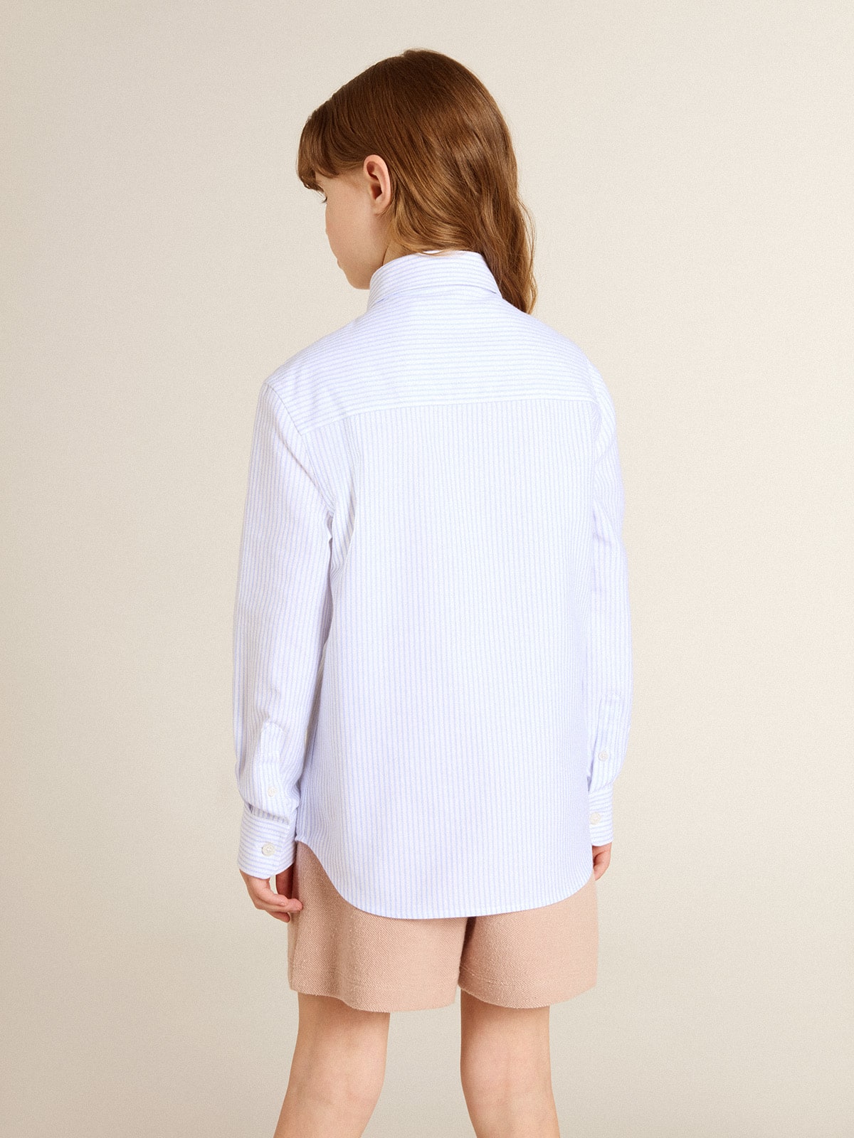 Girls’ striped shirt with embroidered lettering on the pocket - Golden Goose Kids