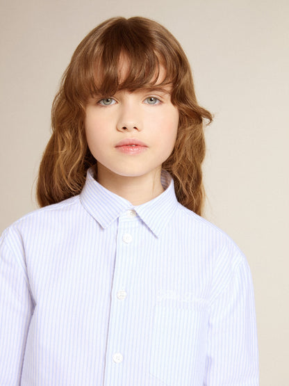 Girls’ striped shirt with embroidered lettering on the pocket - Golden Goose Kids