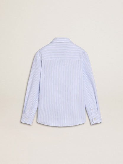 Girls’ striped shirt with embroidered lettering on the pocket - Golden Goose Kids