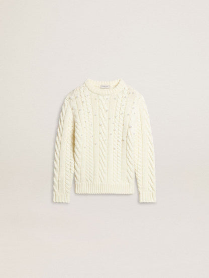 Girls' white wool sweater with pearls - Golden Goose Kids