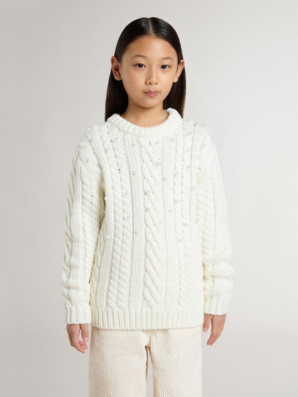 Girls' white wool sweater with pearls - Golden Goose Kids