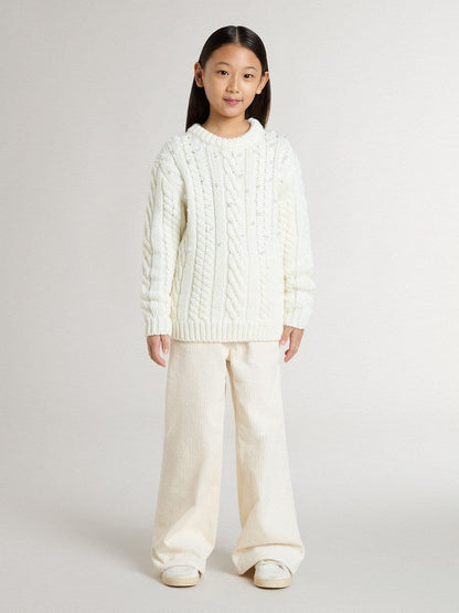 Girls' white wool sweater with pearls - Golden Goose Kids