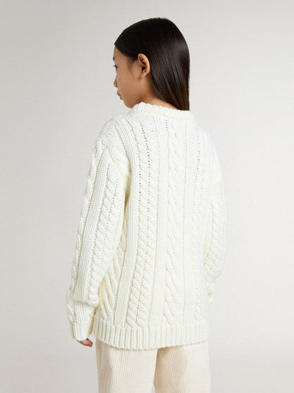 Girls' white wool sweater with pearls - Golden Goose Kids