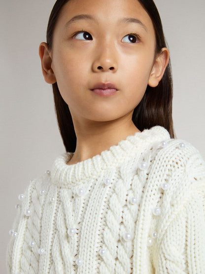 Girls' white wool sweater with pearls - Golden Goose Kids