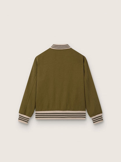 Journey unisex bomber jacket in military-green nylon twill with embroidered patch - Golden Goose Kids