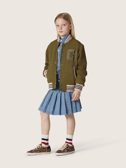 Journey unisex bomber jacket in military-green nylon twill with embroidered patch - Golden Goose Kids