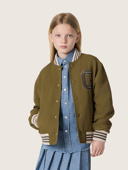 Journey unisex bomber jacket in military-green nylon twill with embroidered patch - Golden Goose Kids