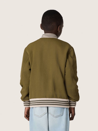 Journey unisex bomber jacket in military-green nylon twill with embroidered patch - Golden Goose Kids