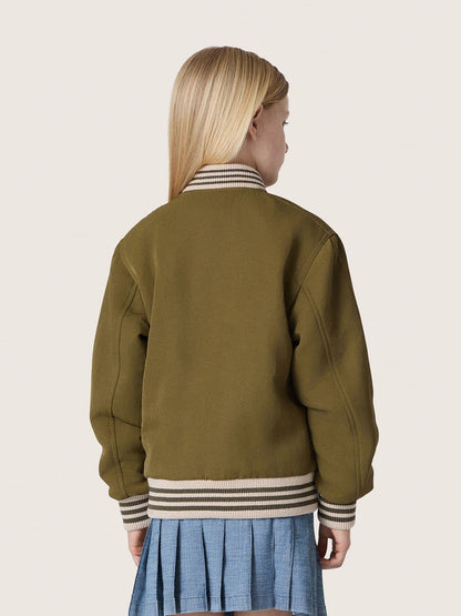 Journey unisex bomber jacket in military-green nylon twill with embroidered patch - Golden Goose Kids
