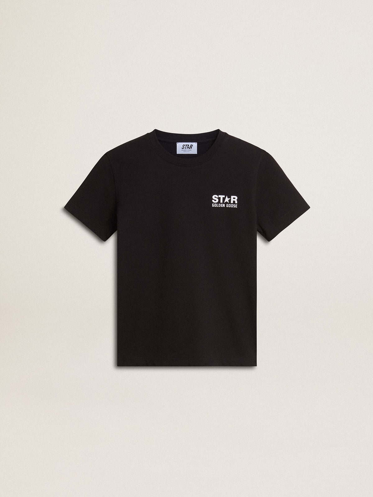 Black T-shirt with contrasting white logo on the front and maxi star on the back - Golden Goose Kids