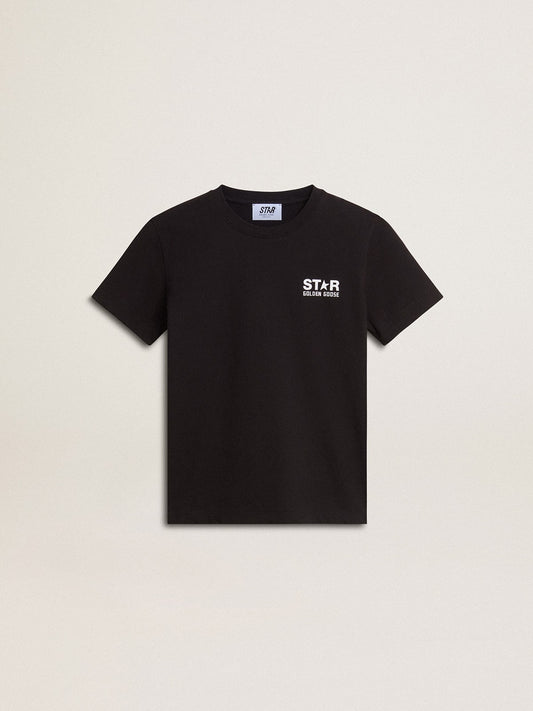 Black T-shirt with contrasting white logo on the front and maxi star on the back - Golden Goose Kids