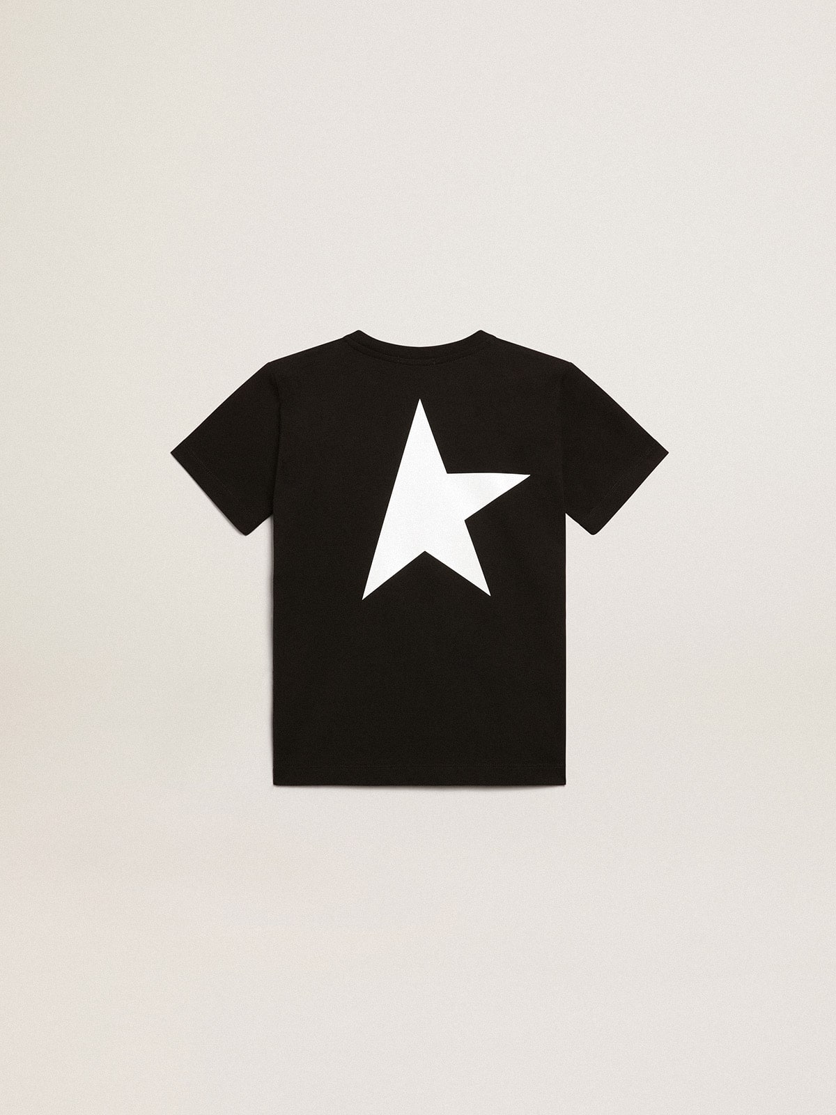 Black T-shirt with contrasting white logo on the front and maxi star on the back - Golden Goose Kids
