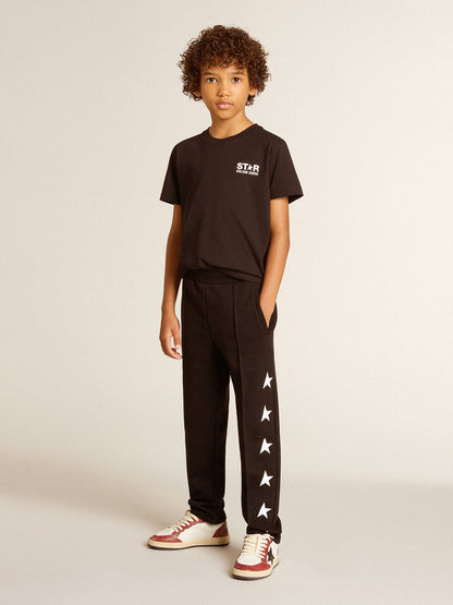 Black T-shirt with contrasting white logo on the front and maxi star on the back - Golden Goose Kids