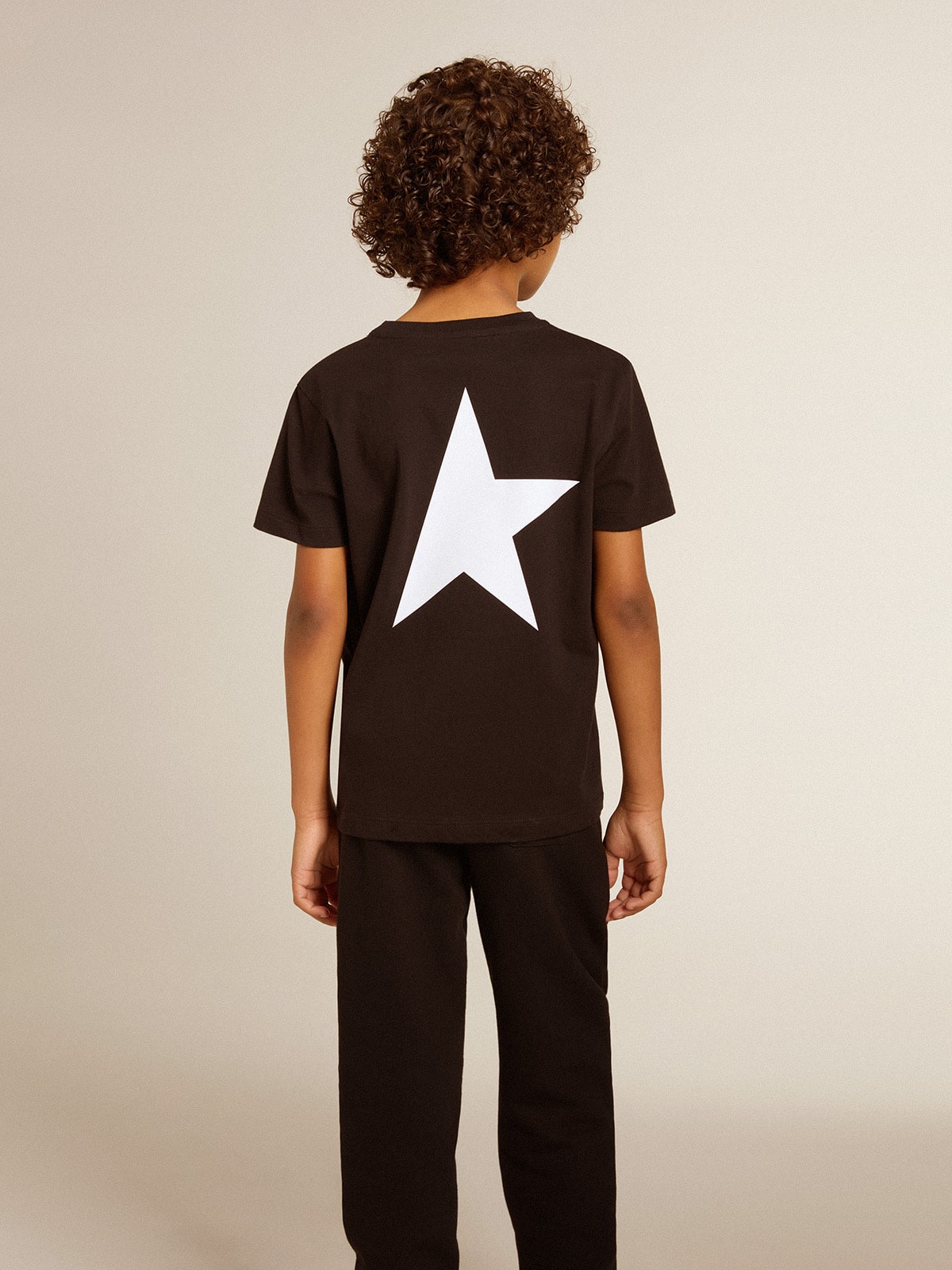 Black T-shirt with contrasting white logo on the front and maxi star on the back - Golden Goose Kids