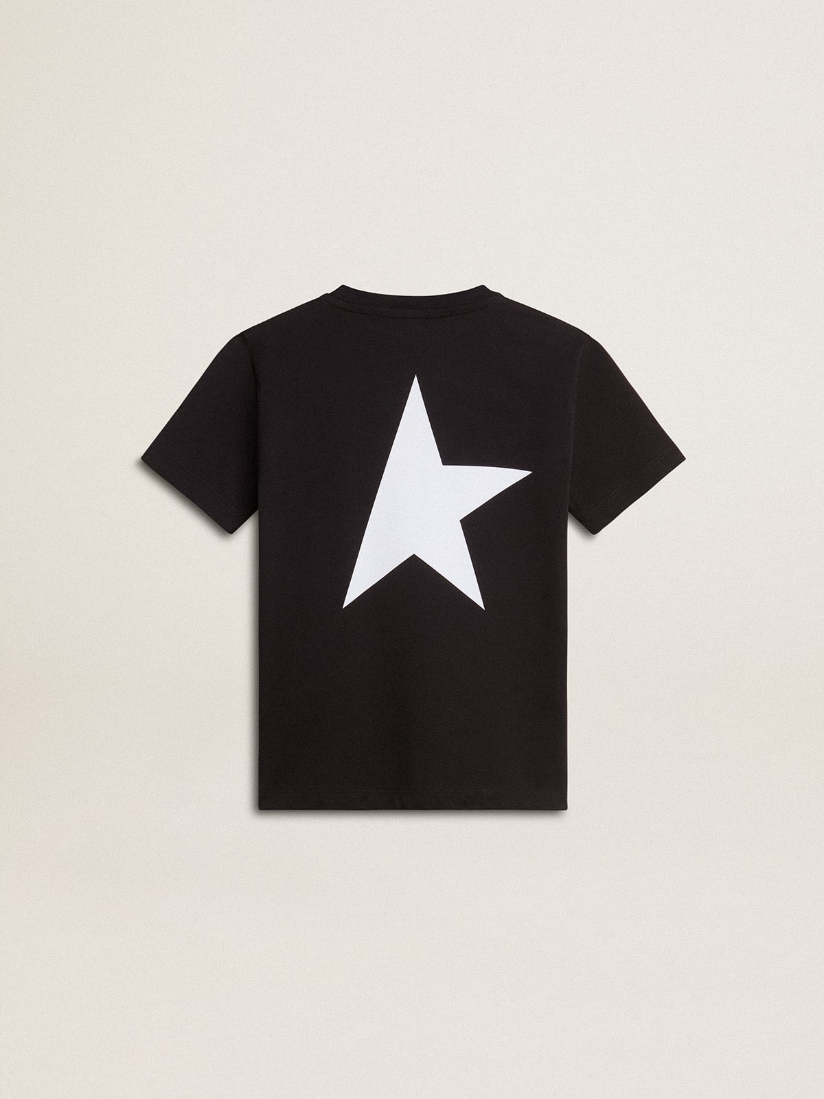 Black T-shirt with contrasting white logo on the front and maxi star on the back - Golden Goose Kids
