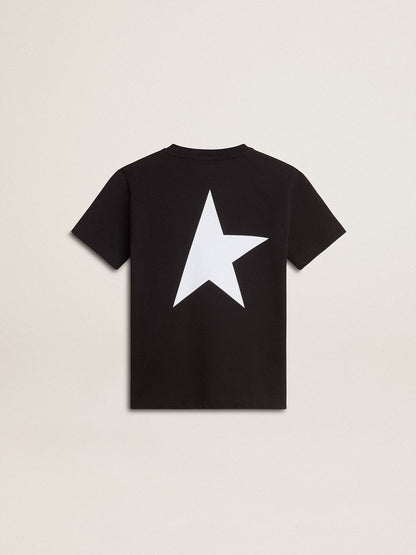 Black T-shirt with contrasting white logo on the front and maxi star on the back - Golden Goose Kids