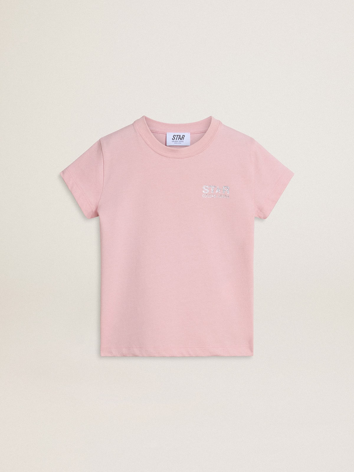 Girls' pink T-shirt with silver glitter logo and maxi star - Golden Goose Kids