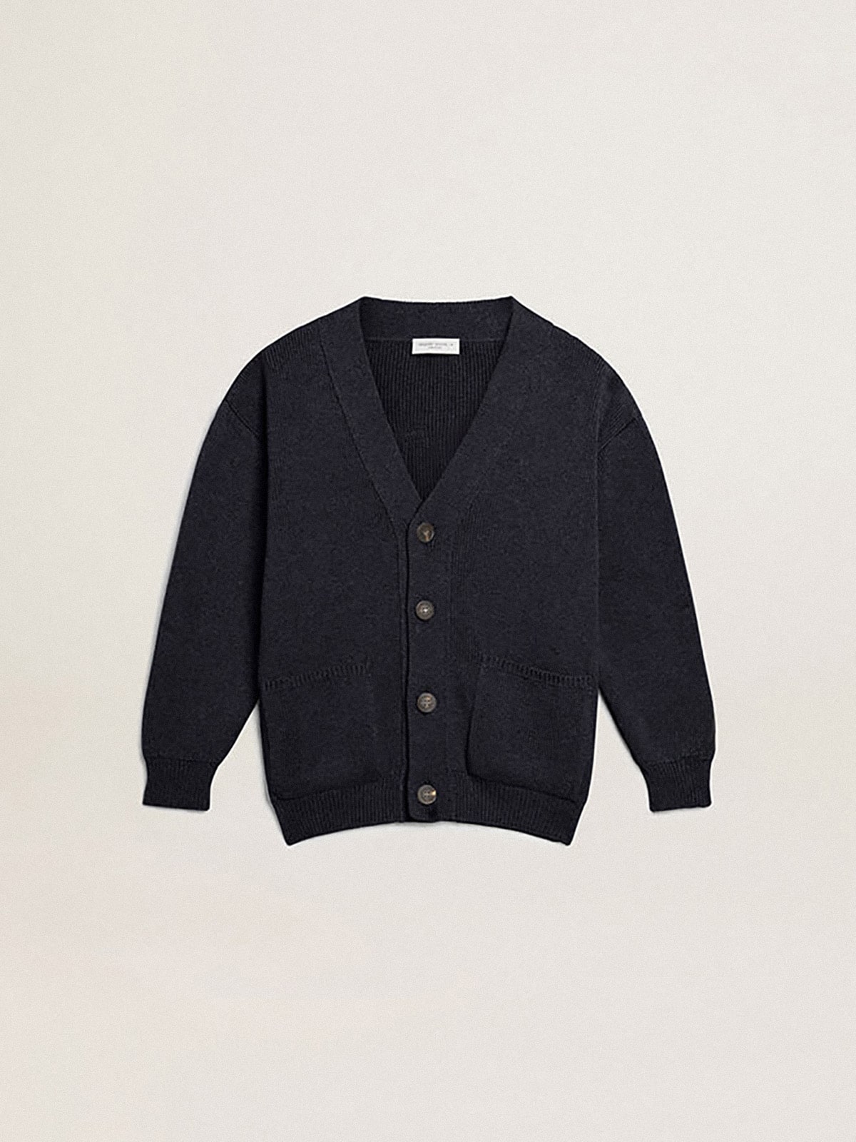 Dark blue cotton cardigan with logo on the back - Golden Goose Kids