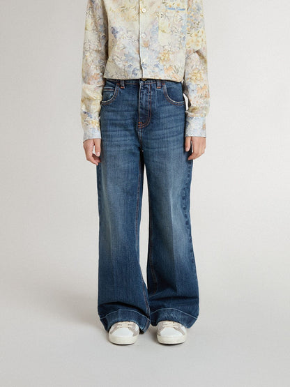 Girls' bootcut jeans with a medium wash and embroidery - Golden Goose Kids
