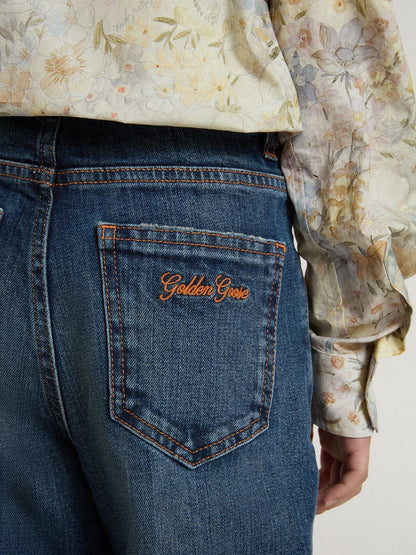 Girls' bootcut jeans with a medium wash and embroidery - Golden Goose Kids