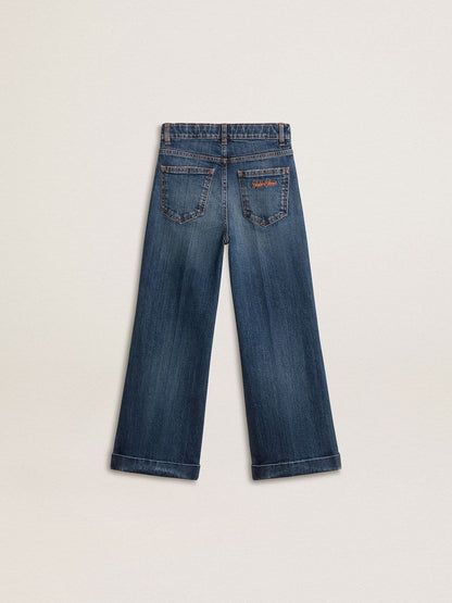 Girls' bootcut jeans with a medium wash and embroidery - Golden Goose Kids