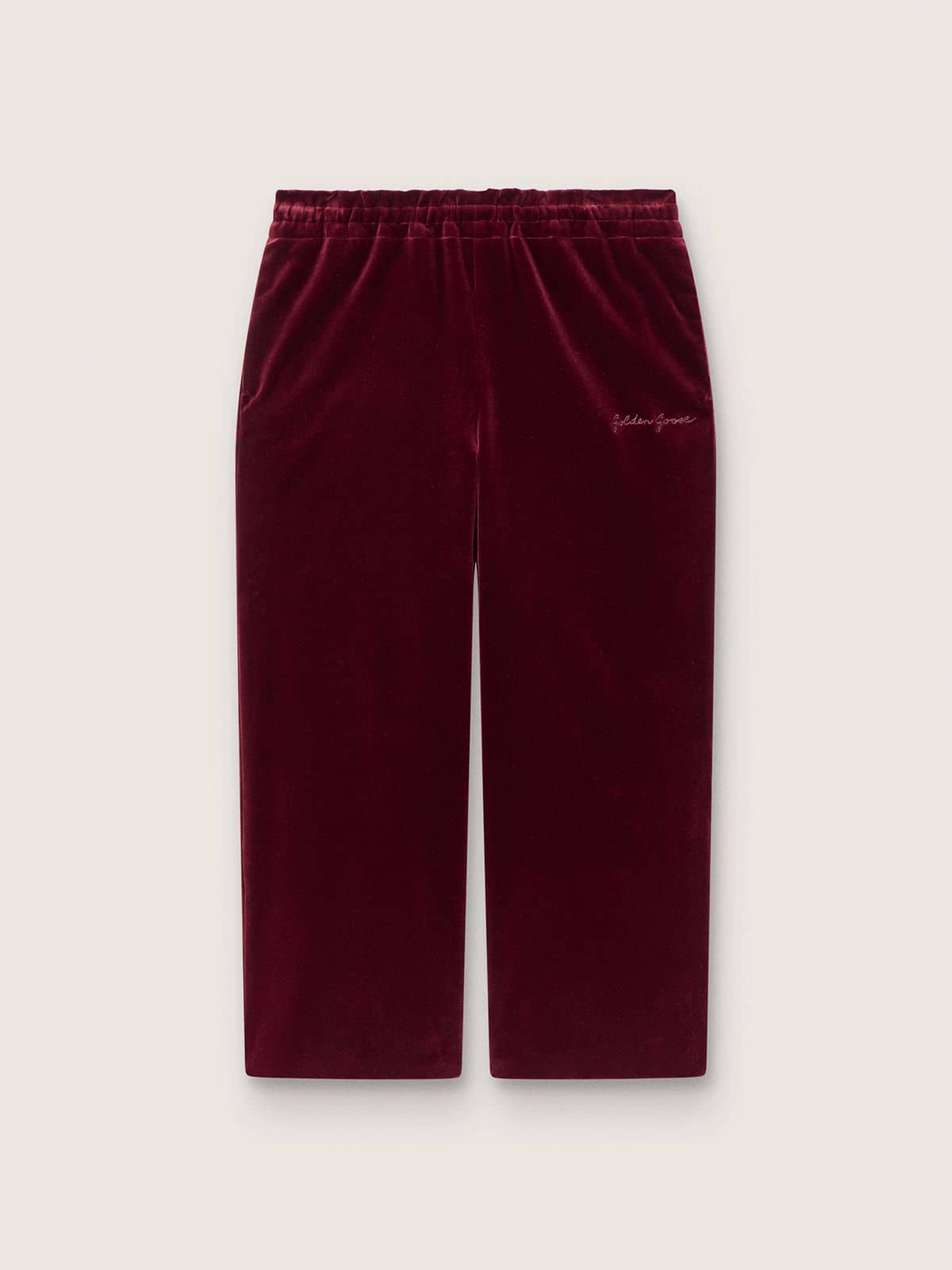 Girls’ burgundy velvet-effect pants with rear pocket - Golden Goose Kids