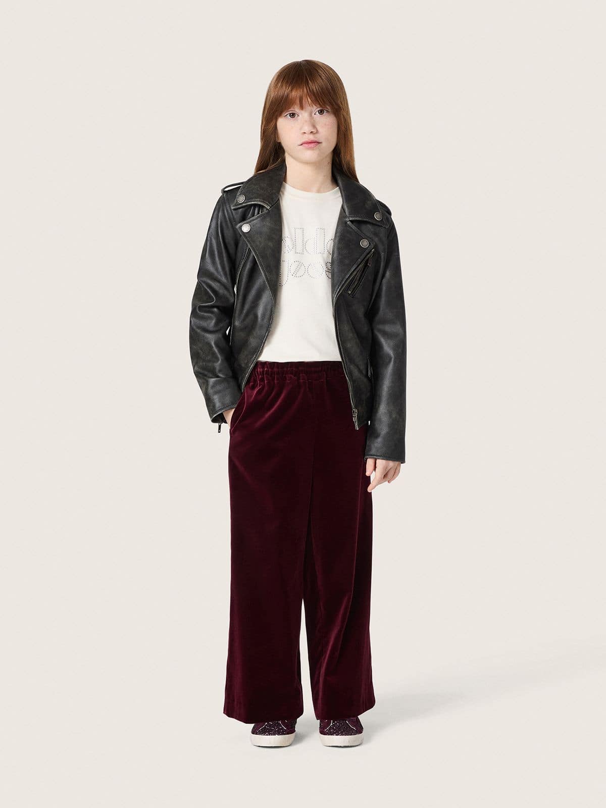Girls’ burgundy velvet-effect pants with rear pocket - Golden Goose Kids