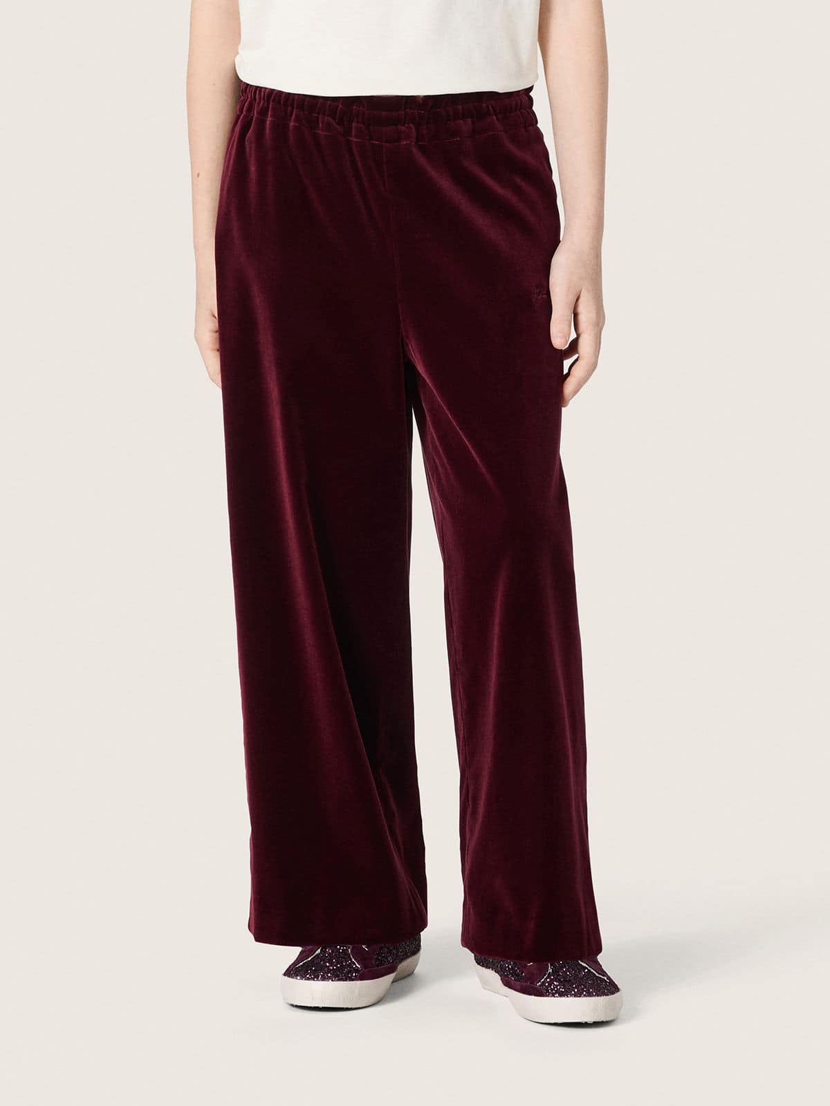 Girls’ burgundy velvet-effect pants with rear pocket - Golden Goose Kids