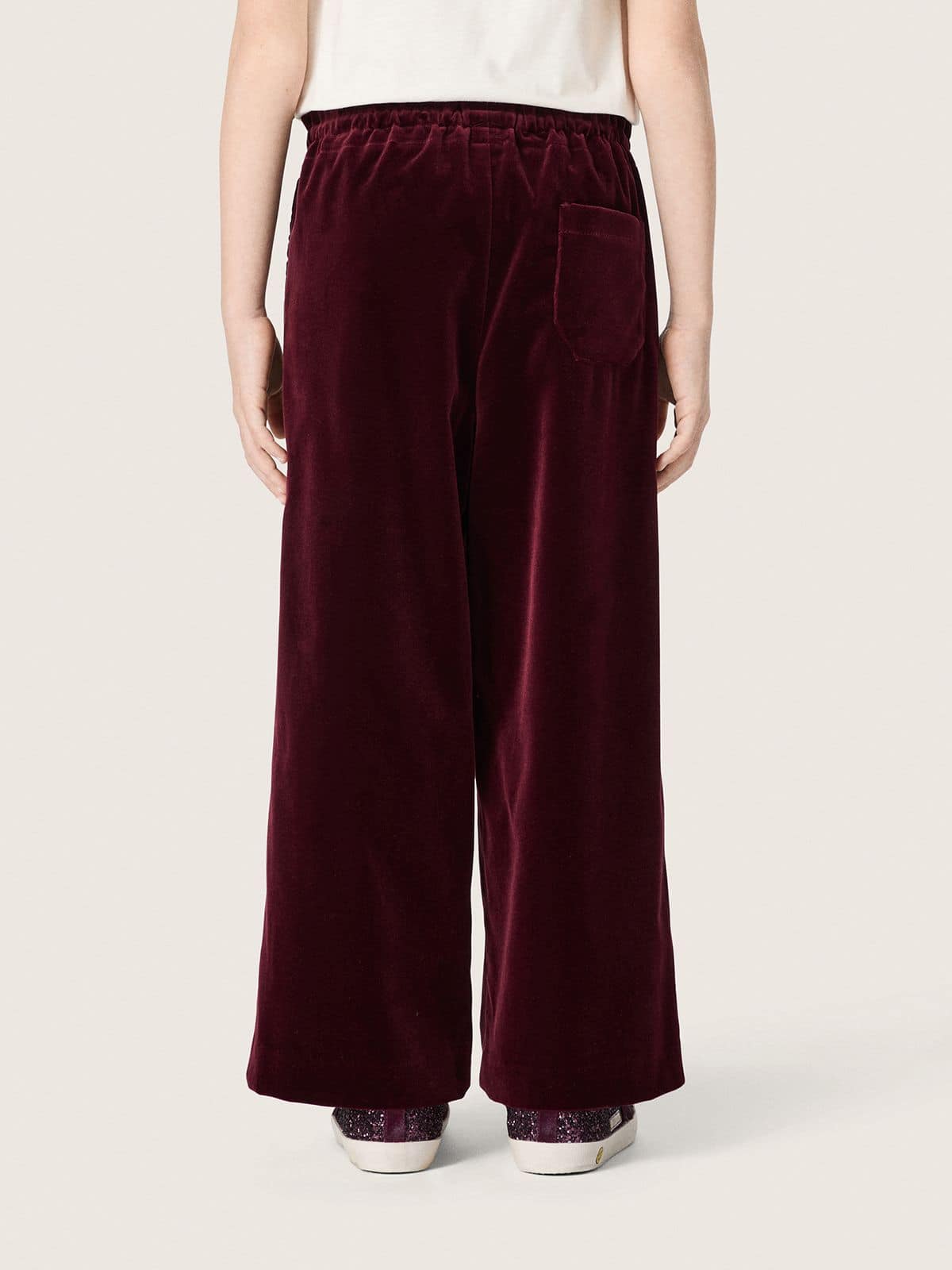 Girls’ burgundy velvet-effect pants with rear pocket - Golden Goose Kids