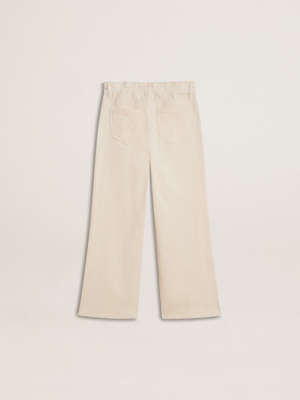 Girls’ wide ribbed cream-colored trousers with embroidery - Golden Goose Kids