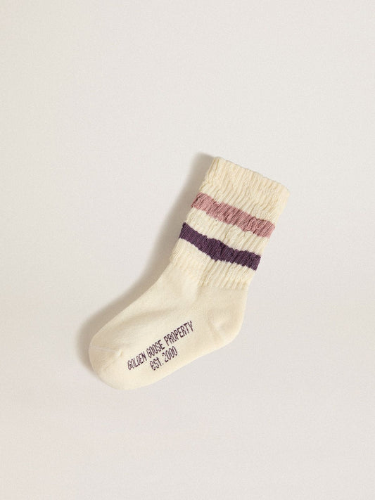 Kids’ white socks with pink and purple stripes - Golden Goose Kids