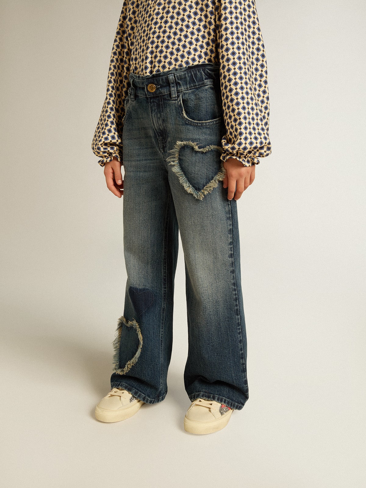 Girls' wide-leg jeans in blue denim - Golden Goose Kids