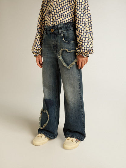 Girls' wide-leg jeans in blue denim - Golden Goose Kids