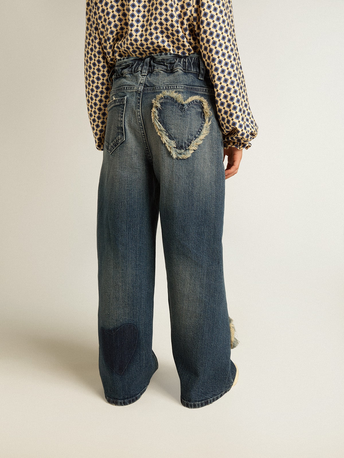 Girls' wide-leg jeans in blue denim - Golden Goose Kids
