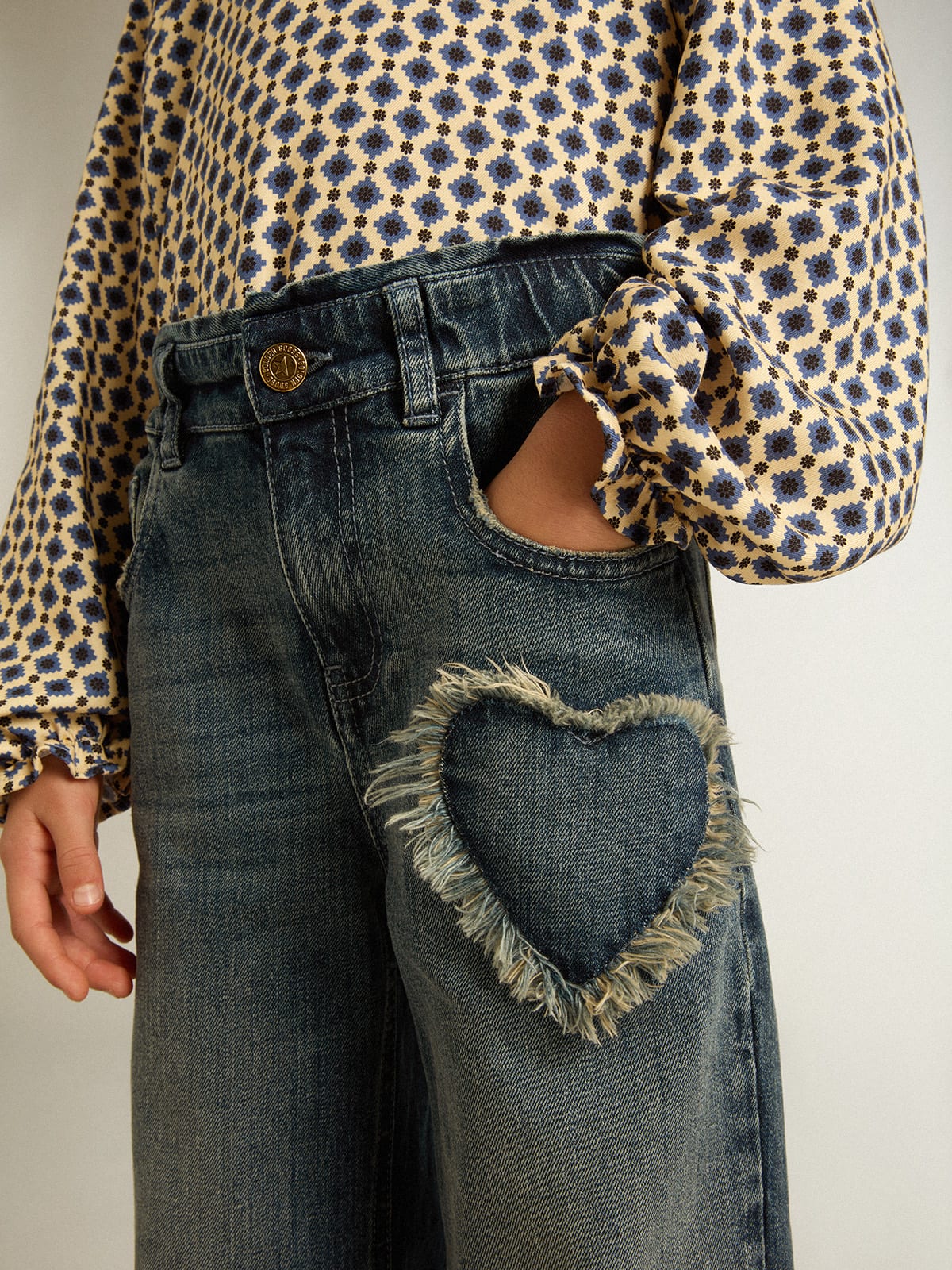 Girls' wide-leg jeans in blue denim - Golden Goose Kids
