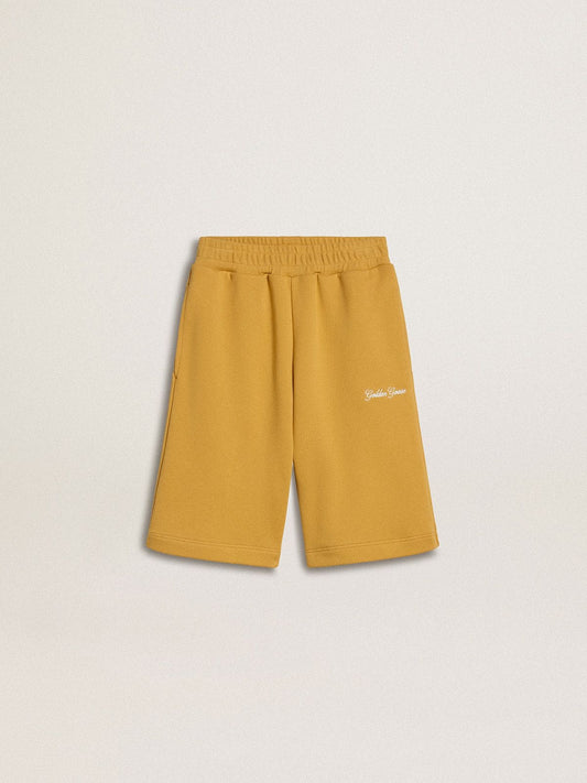 Kids jogging shorts in ochre yellow with embroidery - Golden Goose Kids