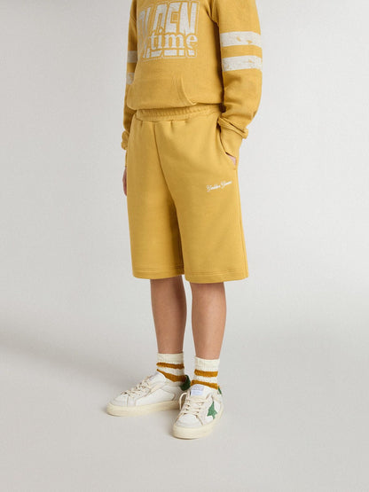 Kids jogging shorts in ochre yellow with embroidery - Golden Goose Kids