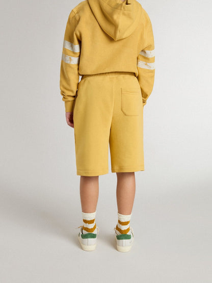 Kids jogging shorts in ochre yellow with embroidery - Golden Goose Kids