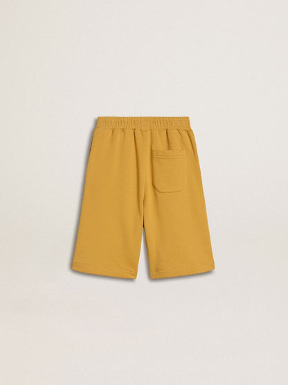 Kids jogging shorts in ochre yellow with embroidery - Golden Goose Kids