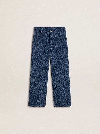 Girls' medium wash wide jeans with print - Golden Goose Kids