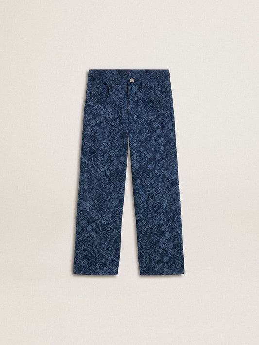 Girls' medium wash wide jeans with print - Golden Goose Kids