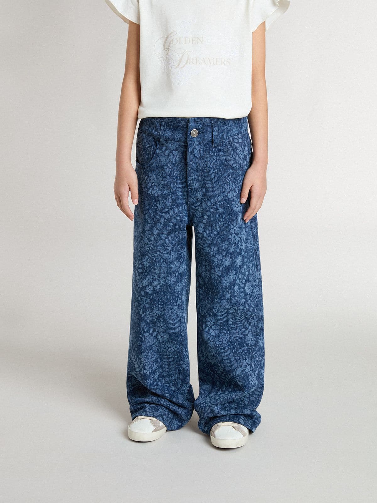 Girls' medium wash wide jeans with print - Golden Goose Kids